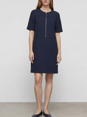 Lafayette 148 New York Demi Punto Milano Zip-Up Dress Navy Blue Size XL
